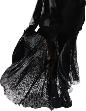 Women Sexy Sheer Lace White Flare Skirts Summer Floral Embroidered High Waist Long Maxi Beach Skirt