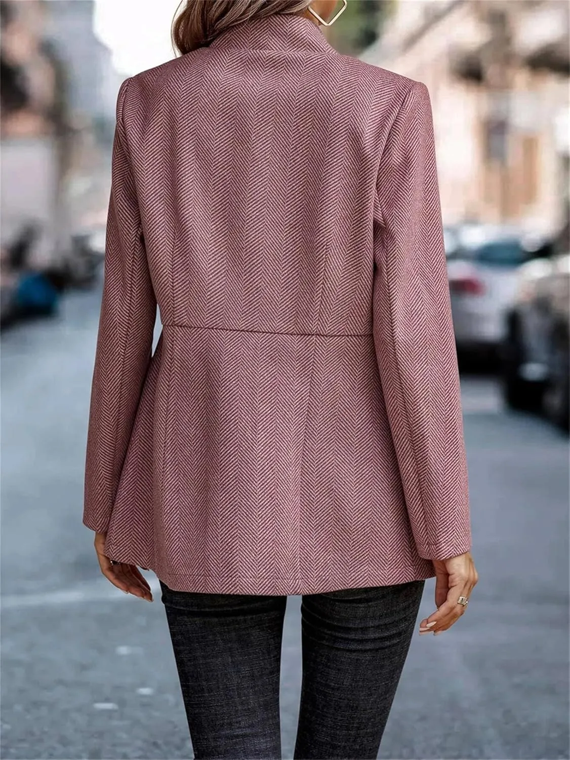 Women's Casual Business Open Front Long Sleeve Notch Lapel Office Blazer Jacket