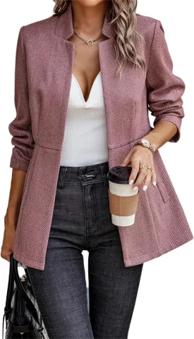 Women's Casual Business Open Front Long Sleeve Notch Lapel Office Blazer Jacket