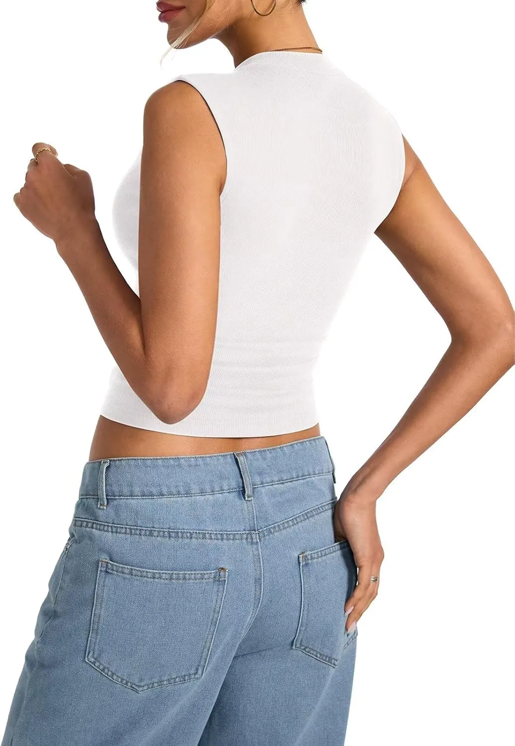 Womens Cotton Ribbed Tank Tops Sleeveless Mock High Neck Top Fitted Basic Summer Cami Shirts Y2K Outfits 2025