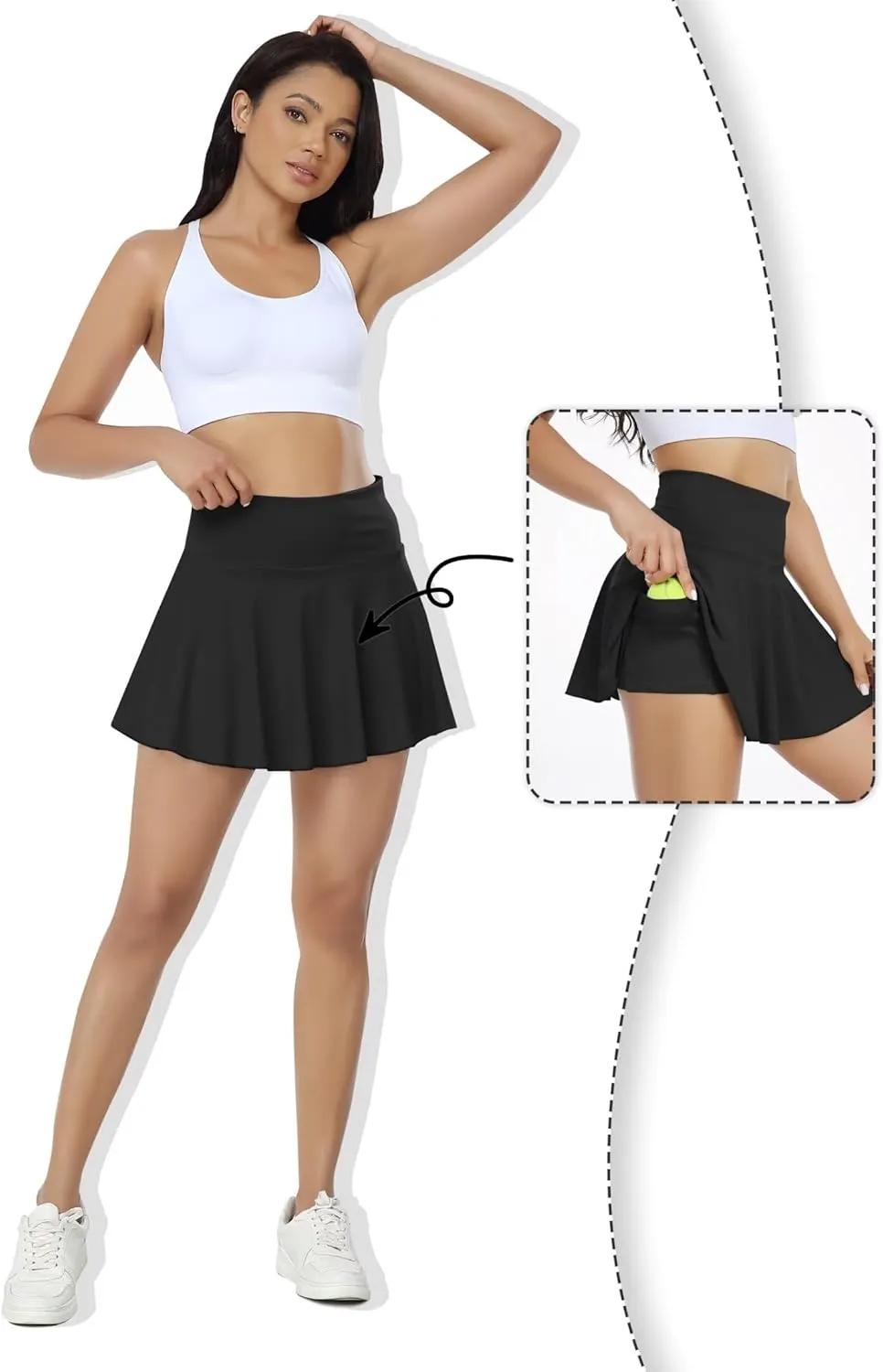 Womens Pleated Skirt High Waisted Mini Tennis Skirts for Women with Shorts Pockets Pickleball Skater Cheer Skorts