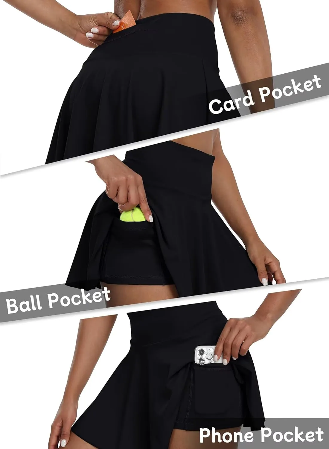 Womens Pleated Skirt High Waisted Mini Tennis Skirts for Women with Shorts Pockets Pickleball Skater Cheer Skorts