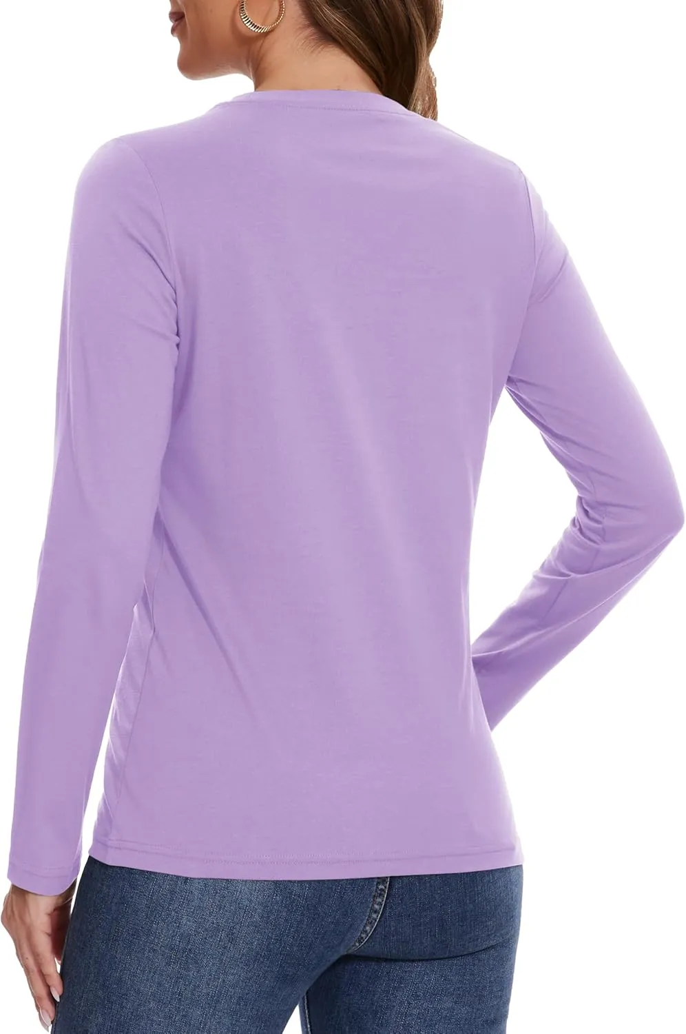 YUCOLEN Women's Cotton Long Sleeve Shirts Crewneck Cotton Basic T-Shirt Solid Color Soft Comfy Casual Tops Tees for Women