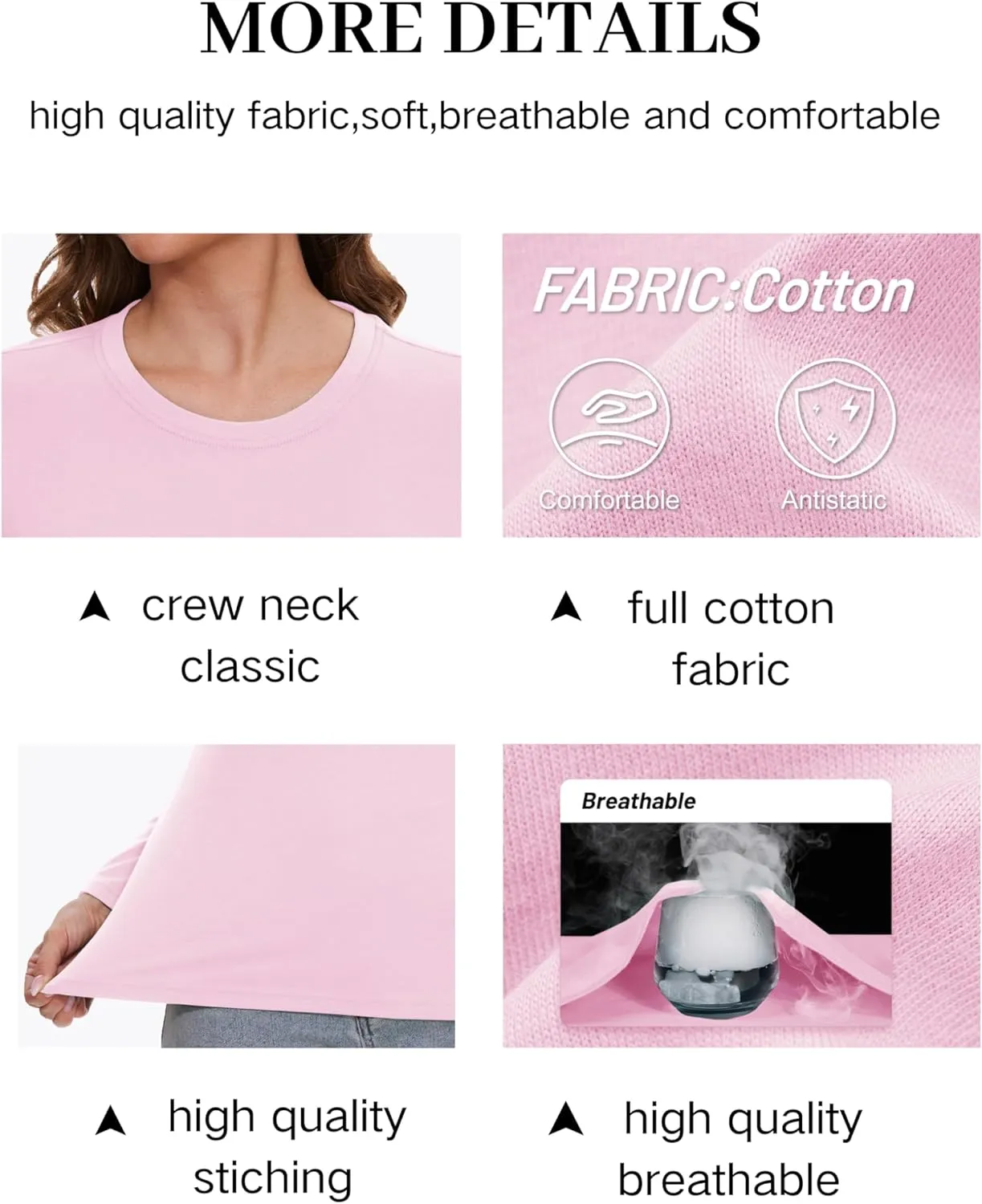 YUCOLEN Women's Cotton Long Sleeve Shirts Crewneck Cotton Basic T-Shirt Solid Color Soft Comfy Casual Tops Tees for Women