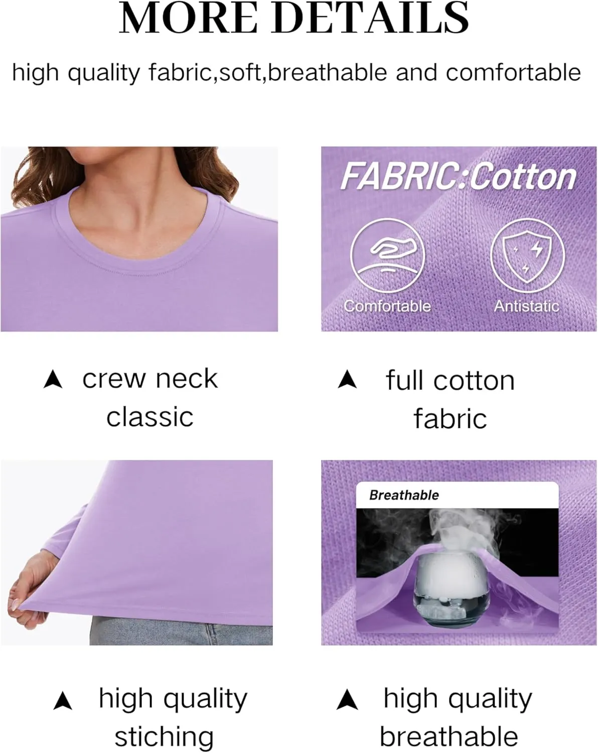 YUCOLEN Women's Cotton Long Sleeve Shirts Crewneck Cotton Basic T-Shirt Solid Color Soft Comfy Casual Tops Tees for Women