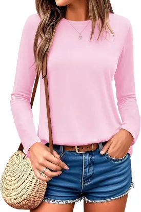 YUCOLEN Women's Cotton Long Sleeve Shirts Crewneck Cotton Basic T-Shirt Solid Color Soft Comfy Casual Tops Tees for Women