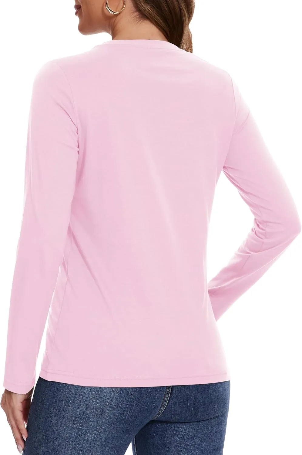 YUCOLEN Women's Cotton Long Sleeve Shirts Crewneck Cotton Basic T-Shirt Solid Color Soft Comfy Casual Tops Tees for Women