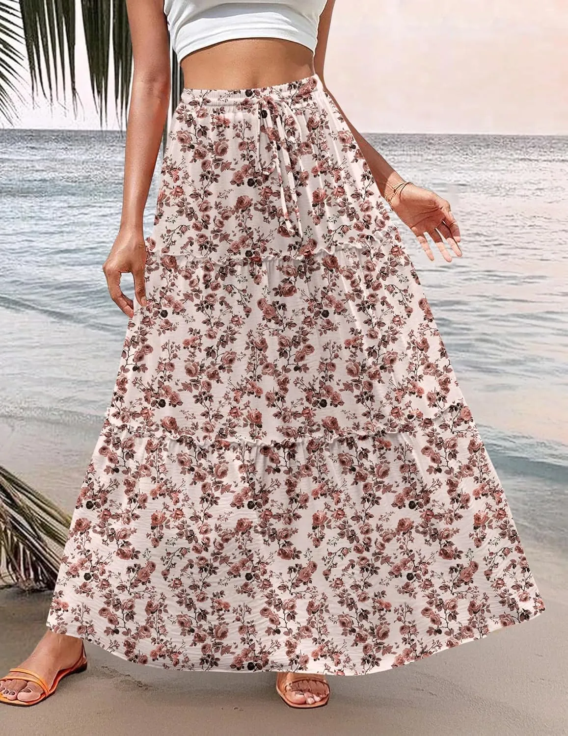 Zeagoo Womens Casual Maxi Skirts for Women 2025 High Waist Boho Skirts Floral Printed Long Flowy Skirt with Pockets