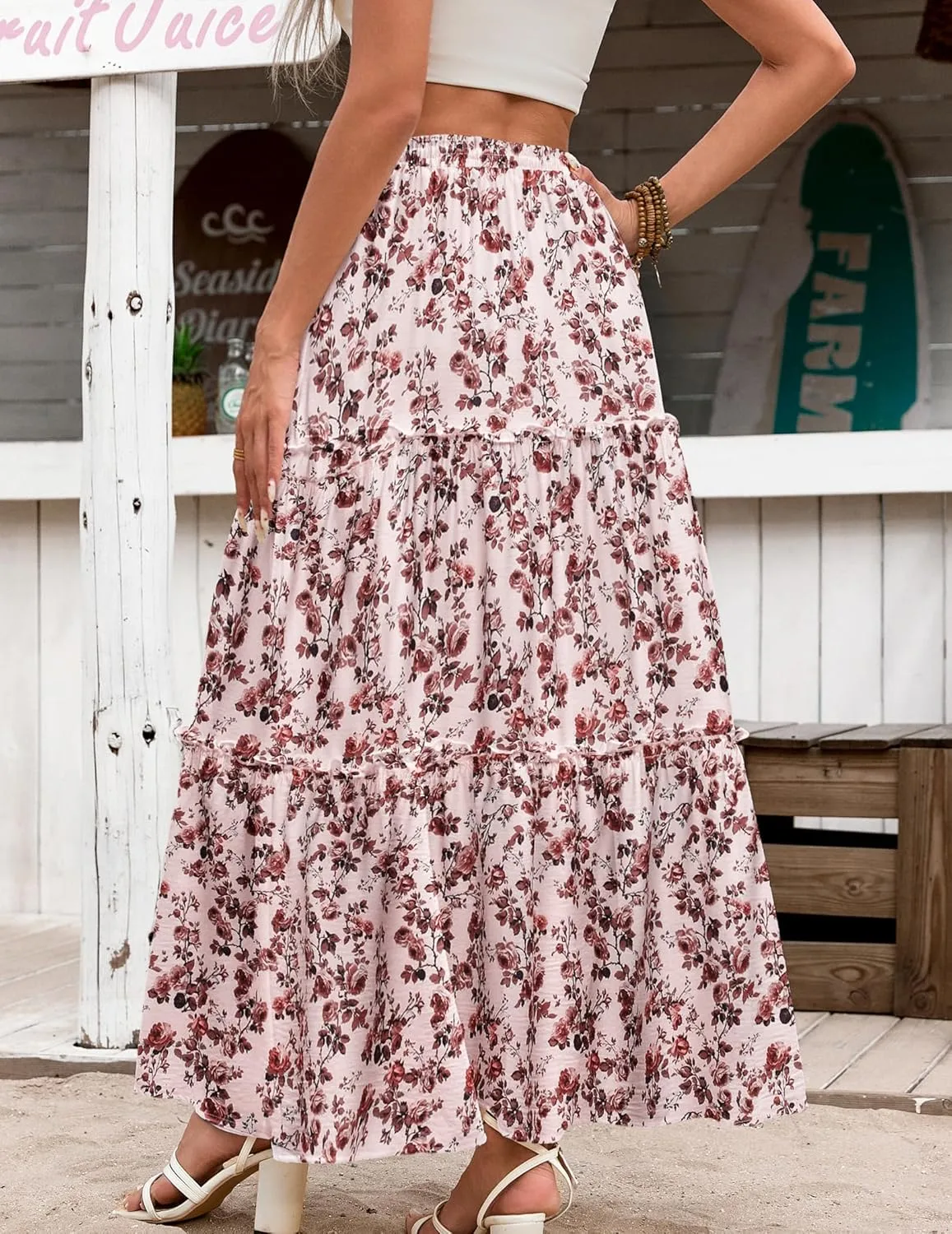 Zeagoo Womens Casual Maxi Skirts for Women 2025 High Waist Boho Skirts Floral Printed Long Flowy Skirt with Pockets